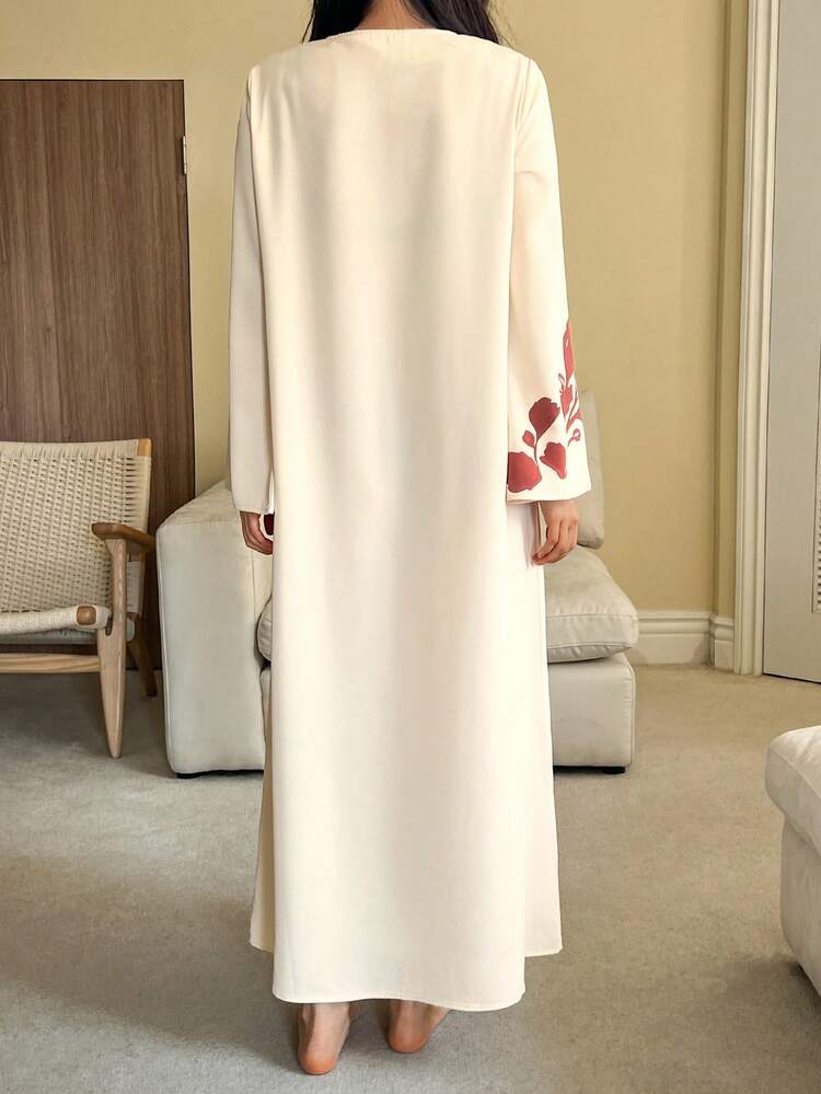 Floral Pattern Loose 3/4 Sleeve Dress, Spring Outfit, Women Sleepwear Dress