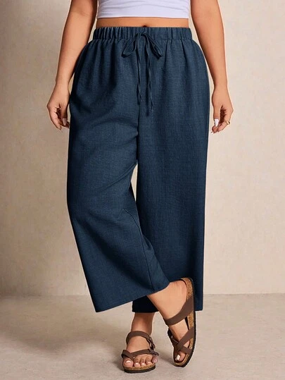 Elaquor Plus Size Casual Loose Solid Color Pants