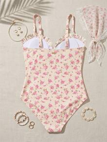 Swim Mod 大码女士印花抹胸蝴蝶结连体泳衣，甜美海滩假日 - 彩色 - 查看 8