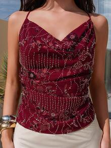 Bris Aura Áo hai dây sequin gợi cảm cho nữ, mùa hè - Màu Đỏ Sâu - Xem 5