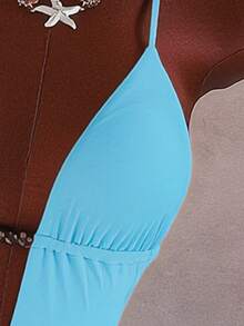 Costavie Women's Elegant Y2K 2 Piece Swimsuit Set,Turquoise Blue Halter One Piece Bodysuit,Mesh Ruched Skirt,Casual Summer Beach Vacation Outfit - Baby Blue - View 6