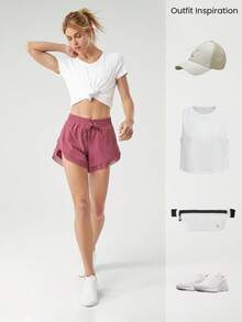 GLOWMODE VitalSwift Flowy Lightweight Mesh Drawstring Zipper Pocket Anti-Slip Shorts With Built-In Shorts Medium Impact Running Workout Gym Summer Quick Dry Moisture Wicking Anti-Odor - Rusty Rose - View 7