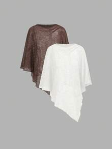 Aloruh 新款时尚杏色多功能针织提花镂空连体露背披肩领多穿度假风轻薄罩衫 - 彩色 - 查看 12