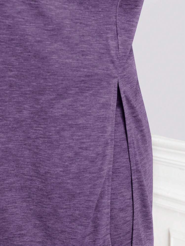SHEIN Frenchy Plus Size Summer Casual Solid Color Side Slit T-Shirt And Shorts 2 Pieces Set - Purple - View 6