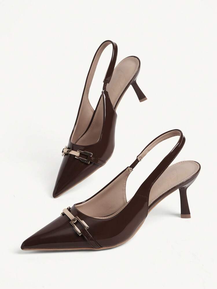 CUCCOO CHICEST 2025 Spring/Summer Women's Pointed Toe Slingback Sandals, 7.2cm Elegant Lacquered Leather High Heels In Black And Brown, Suitable For Work And Dating