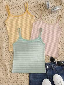 IslaSuriya Set 3 pcs Camisole Bergaris Minimalis untuk Wanita, Hadiah untuk Teman - Kuning - View 2