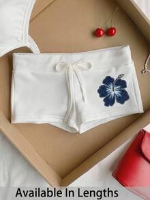 Comfortcana Comfortable White Graphic Drawstring Slim Fit Shorts, Chic - White - View 6