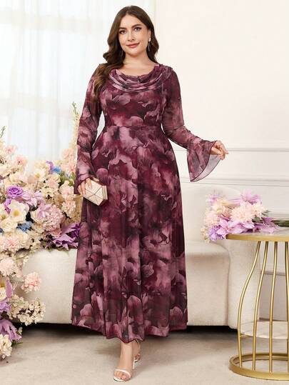 Reflora Plus Size Women Floral Print Casual Minimalist Party Dress