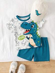 SHEIN Playful Pals 新生兒男嬰 2 件套 藍白條紋 夏季休閒可愛沙灘套裝 嬰兒幼兒 6M-3T 柔軟 T 恤與短褲衣裝套組 - 彩色 - 查看 5