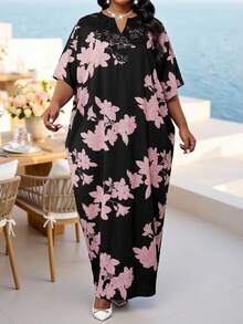 SHEIN Lady 大码春夏优雅通勤办公波西米亚休闲外出彩色编织缺角舞会礼服一件式袖贴花束腰连衣裙卡夫坦长袍短袖大码连衣裙端庄连衣裙阿巴雅长袍办公连衣裙孕妇大码连衣裙大码碎花连衣裙碎花大码连衣裙曲线连衣裙大码碎花连衣裙女士大码连衣裙大码女装 - 彩色 - 查看 3