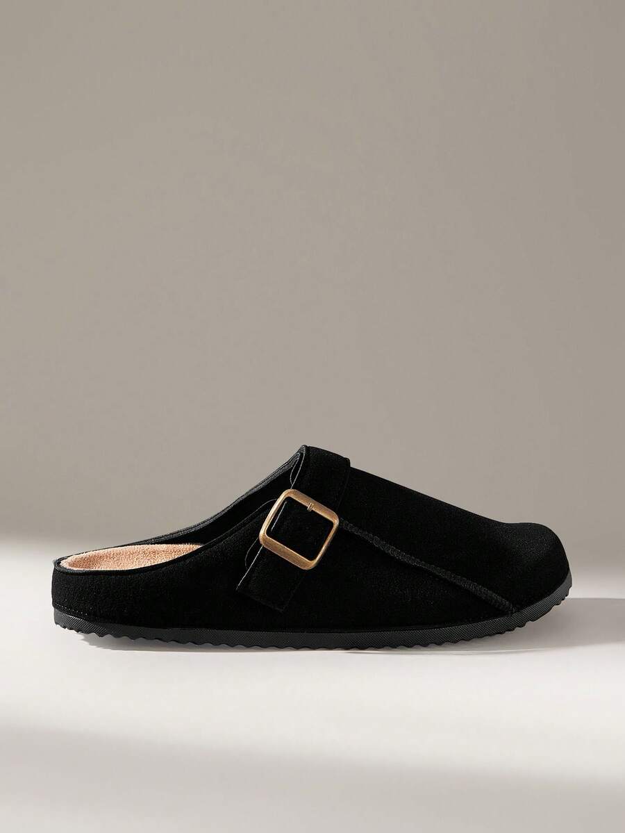 Solecia Women Casual Versatile Plush Round Toe Fluffy Flat Slippers For Christmas - Black - View 1