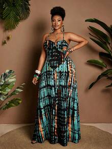 Maweii Plus Size Women's Strappy Printed Sexy Vacation Off-Shoulder Backless Dress - Blue - View 1
