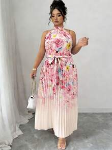 Velvienne Elegant Summer Vacation Dress For Plus-Size Ladies - Pink - View 4