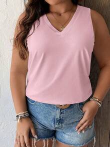 Ceyna 大码女式V领休闲百搭背心 夏季可爱背心 夏季新款女式上衣 新款商务休闲女式上衣 粉色V领背心 纯色女式上衣 女士上衣 折扣无袖V领T恤 粉色无袖上衣 夏季上衣 V领背心 休闲背心 女式上衣 女士服装 - 粉色 - 查看 4