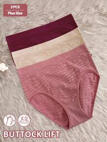 SHEIN 3 pièces Sous-vêtements pour femmes grande taille, confortables et extensibles, à taille haute, avec rayures zébrées sans couture et couvrance intégrale, rehaussant les fesses. Sous-vêtements grande taille pour femmes, culotte moulante et confortable. - Multicolore - Voir 6