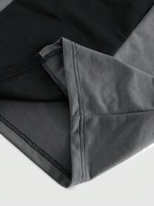 Manfinity Roghcode 2pcs/Set Pakaian Olahraga Pria Hitam Musim Panas Streetwear, Set Kaos Lengan Pendek dan Celana Pendek Tali Serut, Potongan Longgar Desain Blok Warna Kasual Retro - Hitam - View 6