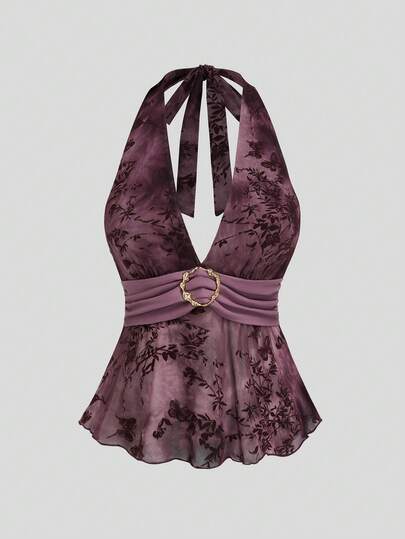 Sweetra Top de camisola sin mangas con tirantes finos y hombros descubiertos, espalda descubierta, cintura ajustada y decoración metálica, para mujeres de talla grande. Camisola elegante y ajustada para mujeres de talla grande, color lavanda, adecuada para invierno y primavera, para una cita