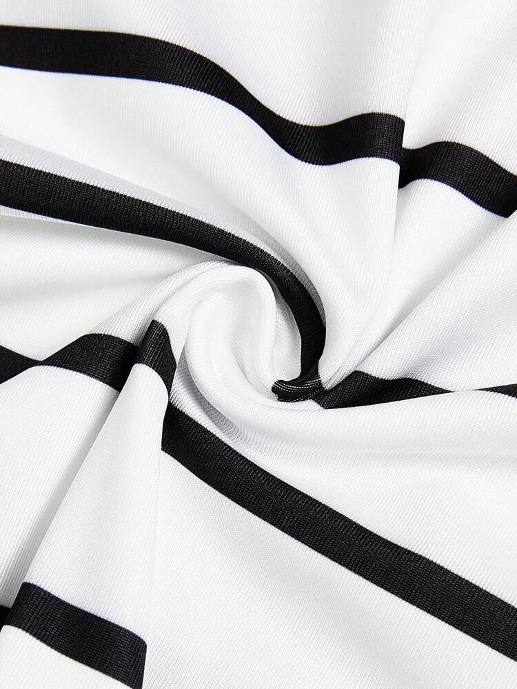 Elenzga Conjunto de 2 piezas de vacaciones casual para mujer, compuesto por top ajustado de escote cuadrado en color marrón y shorts de cintura alta de pierna ancha en color blanco, diseño elegante de moda francés de primavera/verano 2026 - Blanco y Negro - Añade 8