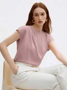 BizChic Áo sơ mi satin dáng rộng tay loe dành cho nữ, thanh lịch và đa năng, phù hợp cho các dịp lãng mạn thành thị, các sự kiện trang trọng, du lịch, dự đám cưới, sinh nhật, công sở thường ngày, hẹn hò, sân bay, đi học, và trang phục công sở. - Hồng - Xem 6