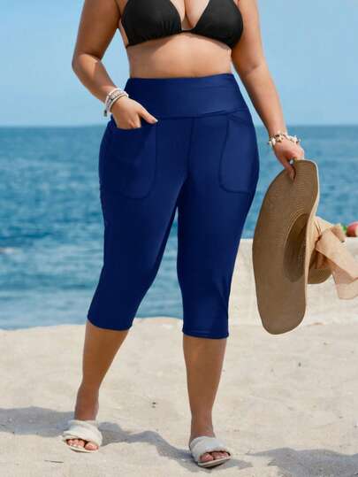 Swim Lushoire Plus Size Solid Color Minimalist Everyday Swimsuit Bottom