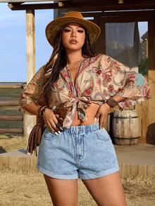 EMERY ROSE Casual Fashion Versatile Roll-Up Hem Non-Stretch Denim Shorts - Light Wash - View 4