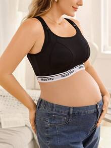 Moonlight&Mama Women's Black Seamless Maternity & Nursing Bra,Plus Size Comfortable Summer Minimalist Solid Color Fashion High Quality Portable Bra,Single Pack - Black - View 3