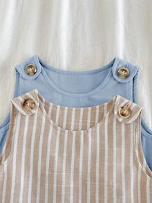 Loomiva 2件套新生儿男宝宝可爱纱布纯色背心和裤子两件套，夏季 - 彩色 - 查看 5