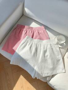 Comfortcana 2pcs Celana Pendek Wanita Musim Panas Kasual Girlisim untuk Berpergian, Liburan, Warna Polos dan Motif Pastel, Pinggang Elastis, Cocok untuk Golf - Merah - View 2