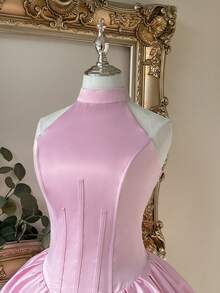 Lovelzi Đầm ngắn trễ vai cổ yếm thanh lịch, ngọt ngào với thiết kế eo có gọng và dây buộc phía sau có thể điều chỉnh, phù hợp cho nhiều dịp khác nhau như dự tiệc cocktail, làm người mẫu thời trang và dự tiệc trang trọng. - Hồng - Xem 2