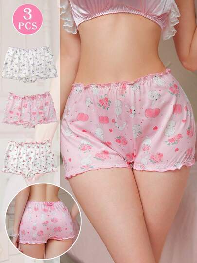 PetitDoll Bộ 3 quần lót nữ dễ thương họa tiết hoa, viền ren và nơ thắt eo.