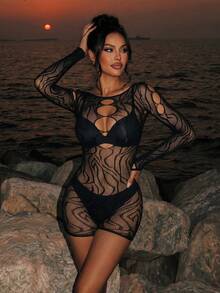 Sirith Bộ áo liền quần dài tay màu đen khoét rỗng lãng mạn mới năm 2026 dành cho nữ - màu đen - Xem 3