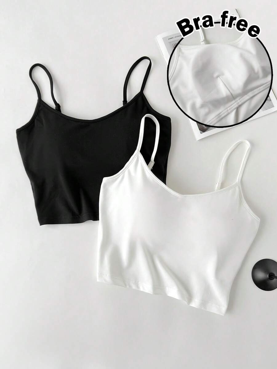 SHEIN Essnce 两件套简约百搭吊带背心,带胸垫,适合春夏穿着 - 彩色 - 查看 1
