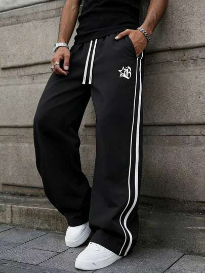 Sport MetroGents Men's Drawstring Waist Letter & Pentagram Print Casual Versatile Daily & Sports Pants