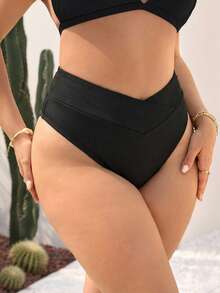 Swim SXY Plus Size Women Solid Color Bikini Bottom - Black - View 3