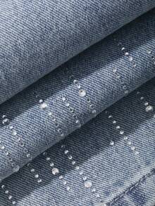 DAZY 女士做旧水钻装饰宽松休闲牛仔裤 - 藍色 - 查看 3