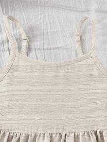 Travachic KIDS 女宝宝可爱夏季度假绿色纹理宽松吊带连衣裙 - 卡其色 - 查看 5