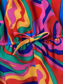 SHEIN Tween Girls' Casual Minimalist Comfortable Sleeveless Geometric Pattern Romper - Multicolor - View 3