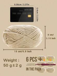 6 件/包，300 克（50 克*6），附赠免费礼品（随机颜色钩针 + 针迹标记），粗 DIY 针织纱，50 克/球，60 米/球，适用于围巾、钩针鞋、玩具等 - 彩色 - 查看 6