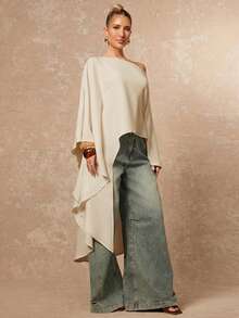 Lumalex 新款秋季/优雅休闲女式纯色不对称下摆宽松长袖上衣白色上衣，适合奢华舞会、聚会、宴会、低调奢华、闪亮节日派对、锐舞节、郊游、度假、户外度假、婚礼季、宴会派对、新年亮片装扮、派对盛宴、情人节约会等场合，适合春夏穿着，是春季女装的理想之选。 - 杏色 - 查看 3