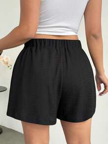 Firerie Plus Size Comfortable Casual Elegant Vacation Versatile All-Match Minimalist Wool Ruched Metal Decor Shorts For Women, Autumn/Winter Black Shorts With Belt Short Outfits For Women Casual Commuter Short For Women - Black - View 2