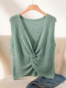 CosyJoli Plus Size Casual Twist Knot Sleeveless Knit Tank Top - Mint Green - View 1