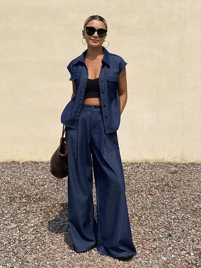 DAZY 女士休闲优雅办公牛仔套装，春夏款