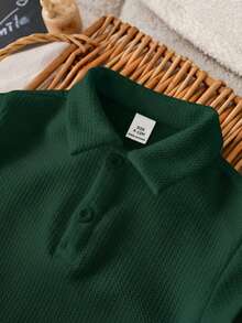 SHEIN Newborn Baby Boy/Girl Soft Casual Knit Romper,Dark Green,Summer,Family Matching,Short Sleeve Comfortable Polo Jumpsuit For Party,Wedding,Baby Shower - Green - View 6