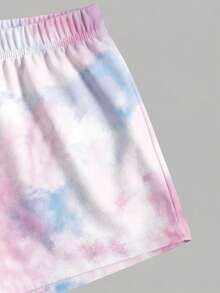 SHEIN Explorewe Girls' Knitted Digital Print Cute Cartoon Tie-Dye Top And Pants 2 Pieces Set,Lavender Summer Vacation Comfortable Skin-Friendly Fabric Daily Wear - Pink - View 6