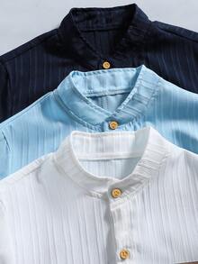 SHEIN 3件套男童休闲多色翻领衬衫，适合日常、通勤、度假穿着，简约质感，舒适透气。 - 彩色 - 查看 4