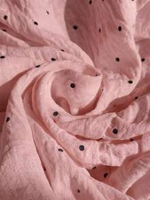 Comfortcana Plus Size Pink Round Neck Petal Sleeve Polka Dot Bow Decor Blouse - Pink - View 6