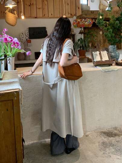 DAZY Áo khoác gile nữ màu trơn thanh lịch kiểu Hàn Quốc, thắt nơ, thích hợp cho công sở và du lịch.