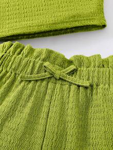 Tween Girl Solid Color Sleeveless Knit Top And Loose Shorts Casual Outfit - Multicolor - View 4