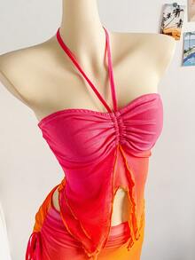 Soleia Trang phục dự tiệc cưới bãi biển miền Tây mới, tiệc tốt nghiệp, ngày lễ Thánh Patrick, kỳ nghỉ xuân, lễ Phục sinh, lễ hội âm nhạc, kỳ nghỉ trở lại trường theo phong cách nhiệt đới Boho thanh lịch, bộ 2 món áo lưới in họa tiết không dây và chân váy xếp ly mới thanh lịch - Nhiều màu - Xem 8