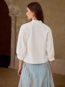 PREMIUM V-NECK MINIMALIST 3/4 SLEEVE SHIRT, SUITABLE FOR DAILY COMMUTE - White - View 3